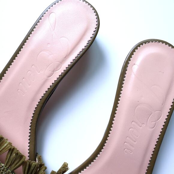 J. CREW Lina Kitten-Heel Slip On Sandals Green Woven Raffia Fringe Women's 6 - Picture 8 of 9